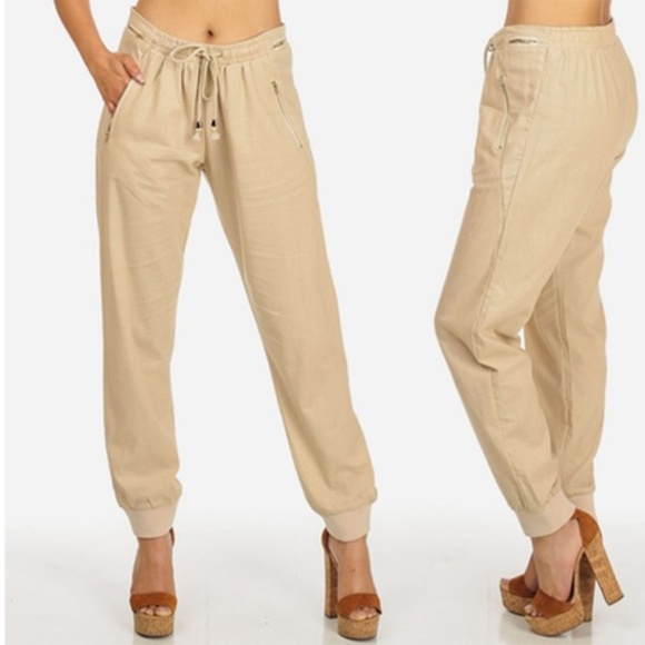 Chances R Pants - Women's Linen Drawstring Pants With Zipper Pockets Chances R Pants - Women's Linen Drawstring Pants With Zipper Pockets